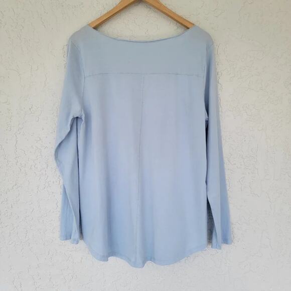 Soft Surroundings Light Blue Long Sleeve Top Cotton Women Size M Relaxed V Neck - Picture 5 of 10